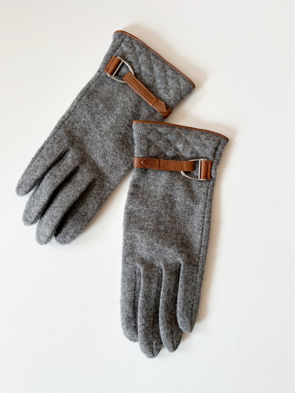 Ralph Lauren || Cashmere Blend Gloves Quilted Leather Trim‎ Equestrian Gray XL